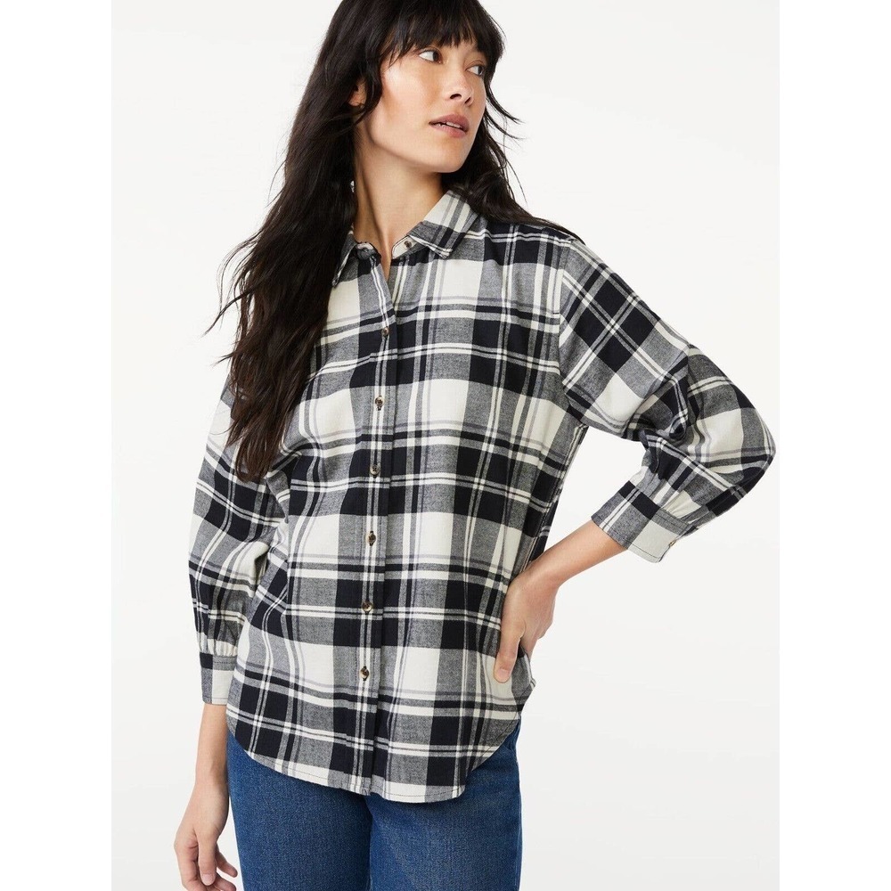 NWT Free Assembly Button-Down Top with ¾ Blouson Sleeves Women's Size XXXL/3XL
